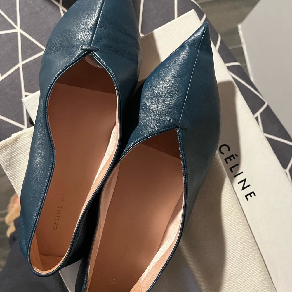 Celine Babouche Petrol pointed toe flats size 38.5 - Picture 5 of 9